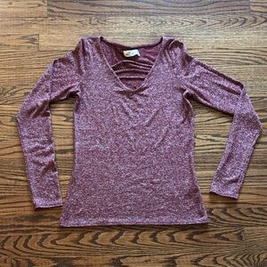 Hollister Y2K Heathered Burgundy V-Neck Long Sleeve, Size Large